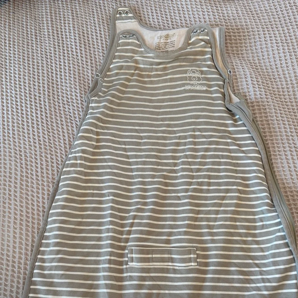 Woolino merino wool Taupe and White Striped Baby Sleep Sack - Picture 2 of 6